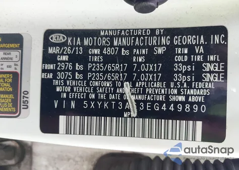2014 Kia Sorento Lx from USA, damaged, VIN 5XYKT3A63EG449890